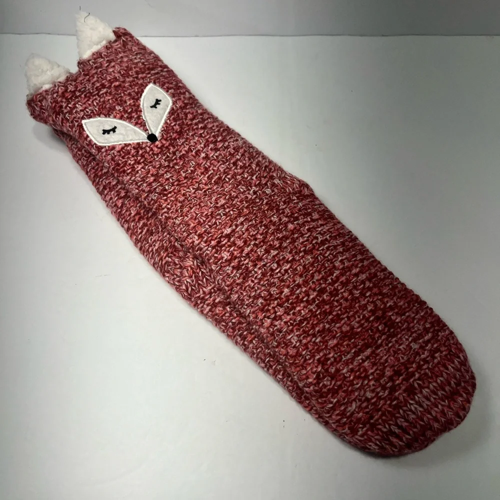 JACQUES MORET Cozy Warmers Slipper Socks Animal Fox Pink Sherpa Lined NWT
